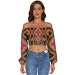 Kaleidoscope Art Pattern Ornament Long Sleeve Crinkled Weave Crop Top