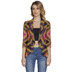 Kaleidoscope Art Pattern Ornament Women s 3/4 Sleeve Ruffle Edge Open Front Jacket
