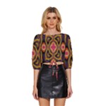 Kaleidoscope Art Pattern Ornament Mid Sleeve Drawstring Hem Top