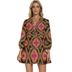 Kaleidoscope Art Pattern Ornament V-Neck Placket Mini Dress