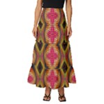 Kaleidoscope Art Pattern Ornament Tiered Ruffle Maxi Skirt