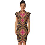 Kaleidoscope Art Pattern Ornament Vintage Frill Sleeve V-Neck Bodycon Dress
