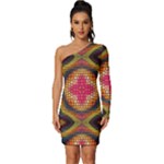 Kaleidoscope Art Pattern Ornament Long Sleeve One Shoulder Mini Dress