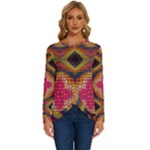 Kaleidoscope Art Pattern Ornament Long Sleeve Crew Neck Pullover Top