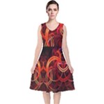 Construction Background Geometric V-Neck Midi Sleeveless Dress 