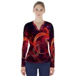 Construction Background Geometric V-Neck Long Sleeve Top