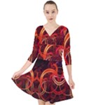 Construction Background Geometric Quarter Sleeve Front Wrap Dress