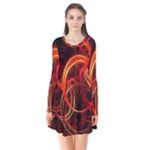 Construction Background Geometric Long Sleeve V-neck Flare Dress