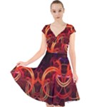 Construction Background Geometric Cap Sleeve Front Wrap Midi Dress