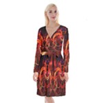 Colorful Prismatic Chromatic Long Sleeve Velvet Front Wrap Dress