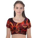 Construction Background Geometric Velvet Short Sleeve Crop Top 