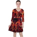 Construction Background Geometric Quarter Sleeve Ruffle Waist Dress