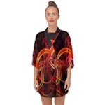 Construction Background Geometric Half Sleeve Chiffon Kimono