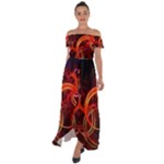 Construction Background Geometric Off Shoulder Open Front Chiffon Dress