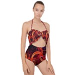 Construction Background Geometric Scallop Top Cut Out Swimsuit