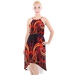 Abstract Seamless Pattern High-Low Halter Chiffon Dress 