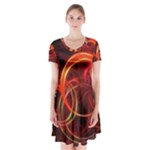 Background Fractal Abstract Short Sleeve V-neck Flare Dress
