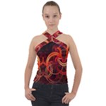 Construction Background Geometric Cross Neck Velour Top