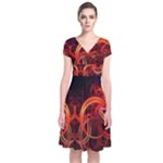 Background Fractal Abstract Short Sleeve Front Wrap Dress