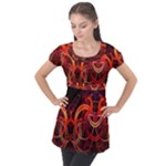 Background Fractal Abstract Puff Sleeve Tunic Top