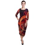 Construction Background Geometric Quarter Sleeve Midi Velour Bodycon Dress