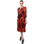 Abstract Seamless Pattern Ruffle End Midi Chiffon Dress