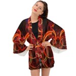 Construction Background Geometric Long Sleeve Kimono