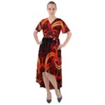 Construction Background Geometric Front Wrap High Low Dress