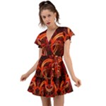Construction Background Geometric Flutter Sleeve Wrap Dress