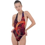 Construction Background Geometric Backless Halter One Piece Swimsuit