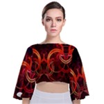 Background Fractal Abstract Tie Back Butterfly Sleeve Chiffon Top