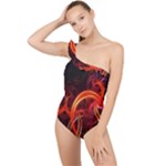Background Fractal Abstract Frilly One Shoulder Swimsuit