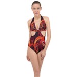 Background Fractal Abstract Halter Front Plunge Swimsuit