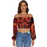Colorful Prismatic Chromatic Long Sleeve Crinkled Weave Crop Top