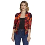 Abstract Seamless Pattern Women s Draped Front 3/4 Sleeve Shawl Collar Jacket