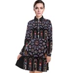 Rosette Cathedral Long Sleeve Chiffon Shirt Dress
