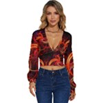 Colorful Prismatic Chromatic Long Sleeve Deep-V Velour Top
