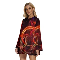 Round Neck Long Sleeve Bohemian Style Chiffon Mini Dress 