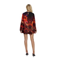 Round Neck Long Sleeve Bohemian Style Chiffon Mini Dress 