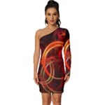 Abstract Seamless Pattern Long Sleeve One Shoulder Mini Dress