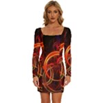 Abstract Seamless Pattern Long Sleeve Square Neck Bodycon Velvet Dress