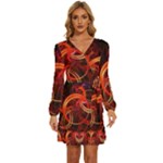 Colorful Prismatic Chromatic Long Sleeve Waist Tie Ruffle Velvet Dress