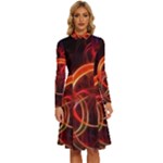 Colorful Prismatic Chromatic Long Sleeve Shirt Collar A-Line Dress