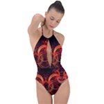 Background Fractal Abstract Plunge Cut Halter Swimsuit