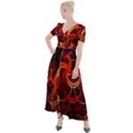 Background Fractal Abstract Button Up Short Sleeve Maxi Dress