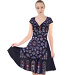 Rosette Cathedral Cap Sleeve Front Wrap Midi Dress