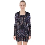 Rosette Cathedral V-neck Bodycon Long Sleeve Dress