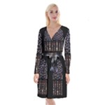Rosette Cathedral Long Sleeve Velvet Front Wrap Dress