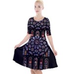 Rosette Cathedral Quarter Sleeve A-Line Dress