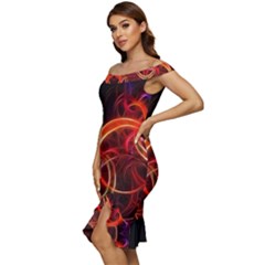 Off Shoulder Ruffle Split Hem Bodycon Dress 